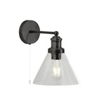 Searchlight Pyramid Wall Light - Matt Black, Clear Glass Shade 1277Bk