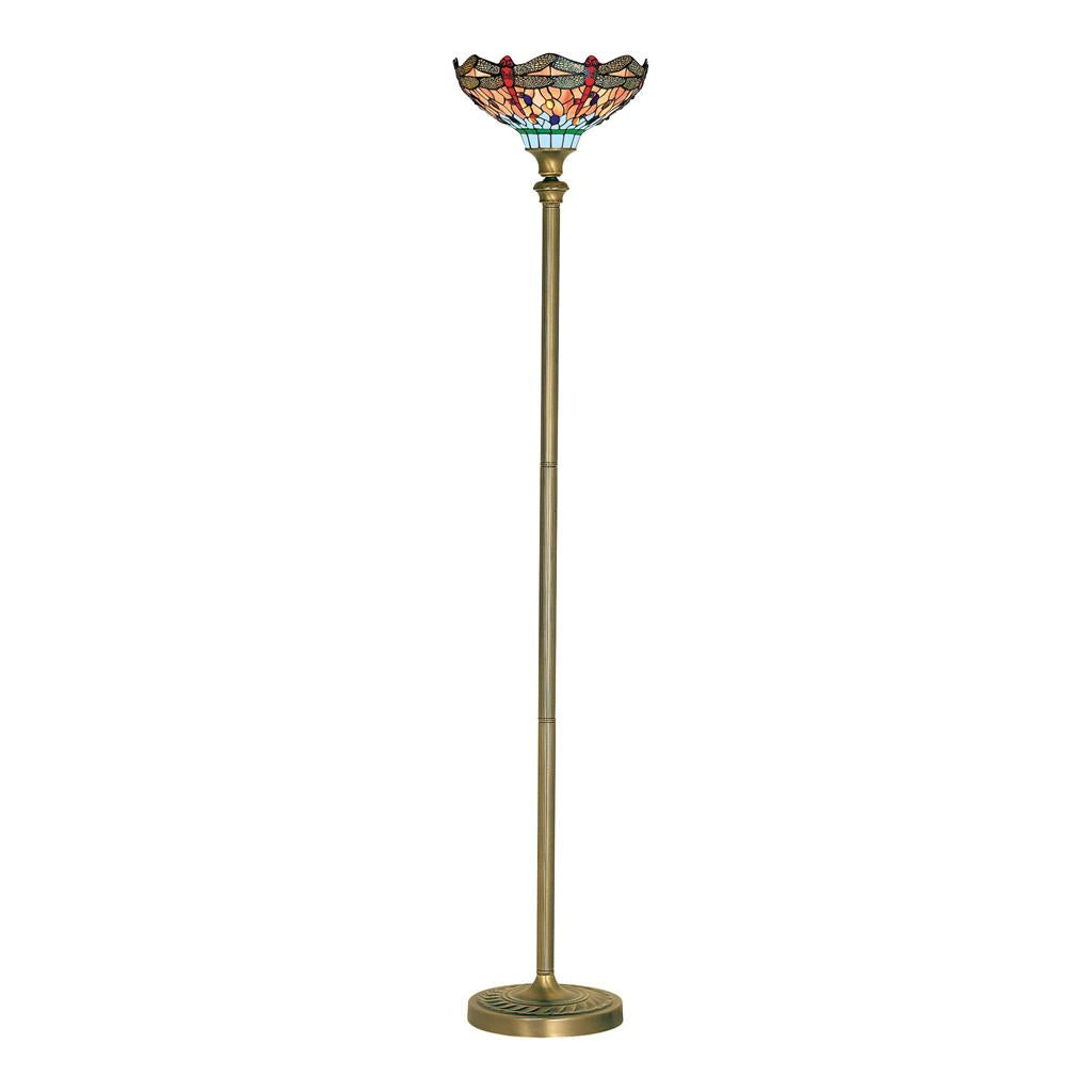 Searchlight Dragonfly - 1Lt Floor Lamp, Antique Brass, Tiffany Glass 1285