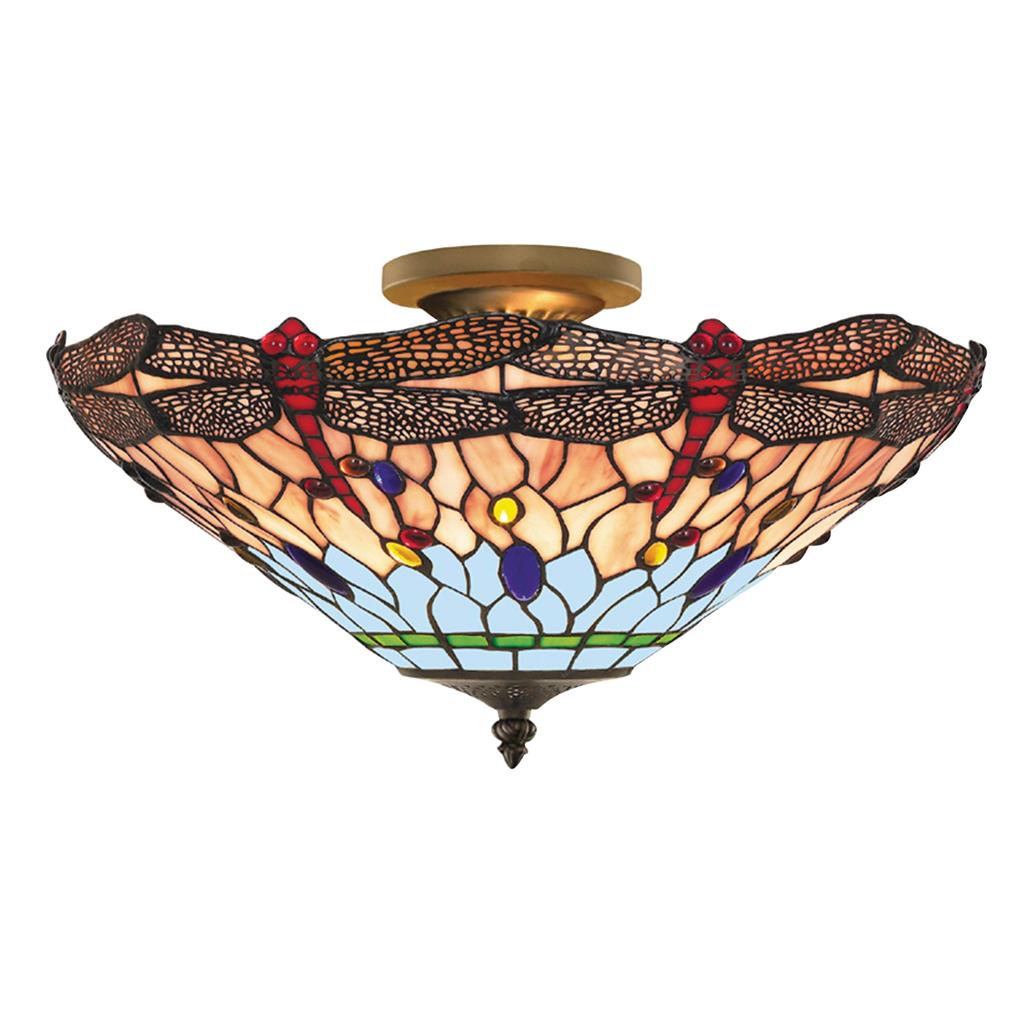 Searchlight Dragonfly - 1Lt S/Flush Ceiling, Antique Brass, Tiffany Glass 1289-16