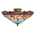 Searchlight Dragonfly - 1Lt S/Flush Ceiling, Antique Brass, Tiffany Glass 1289-16