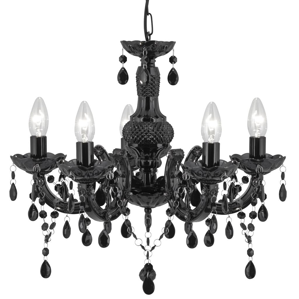 Searchlight Marie Therese - 5Lt Ceiling, Black Glass/Acrylic 1455-5Bk