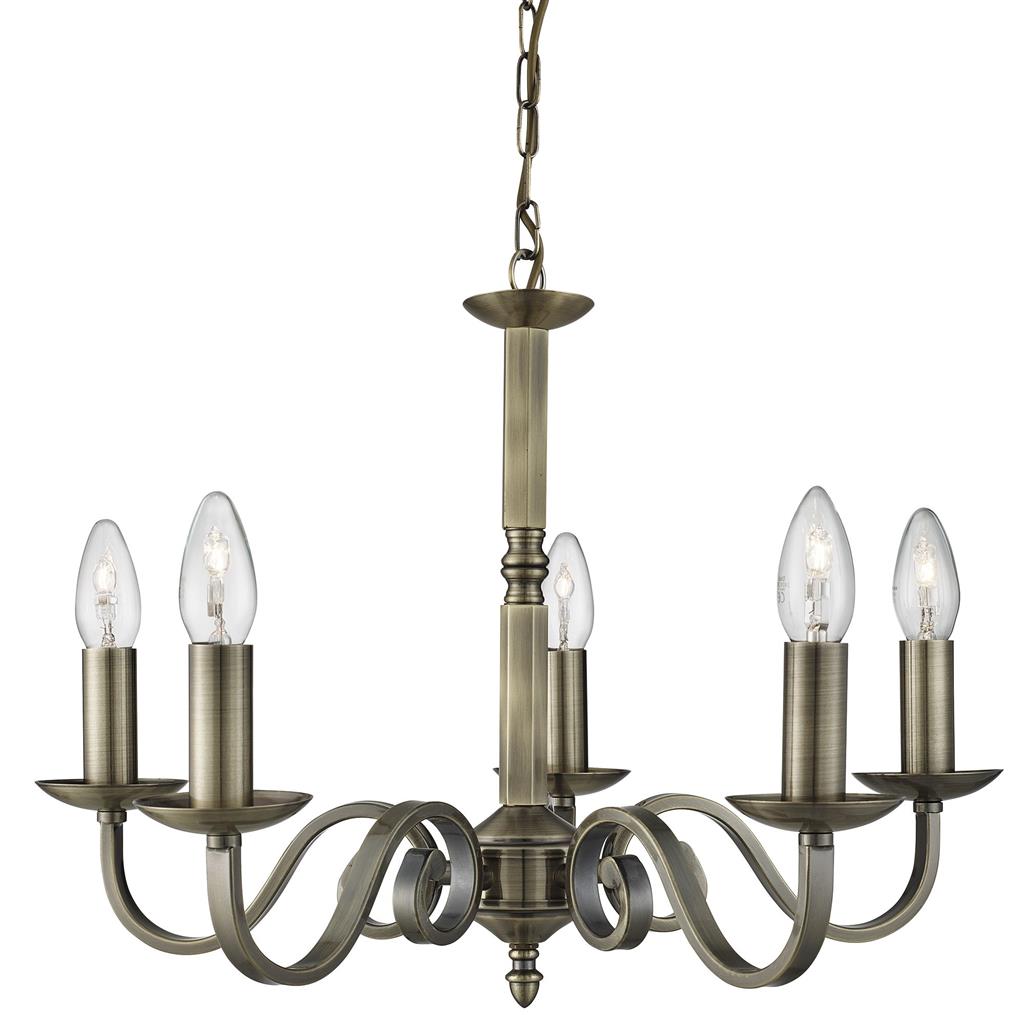 Searchlight Richmond - 5Lt Ceiling, Antique Brass, Scroll Arms 1505-5Ab