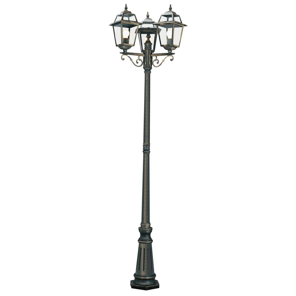 Searchlight New Orleans - 3Lt Outdoor Post (Height 230Cm) Black Gold, Clear Glass 1528-3