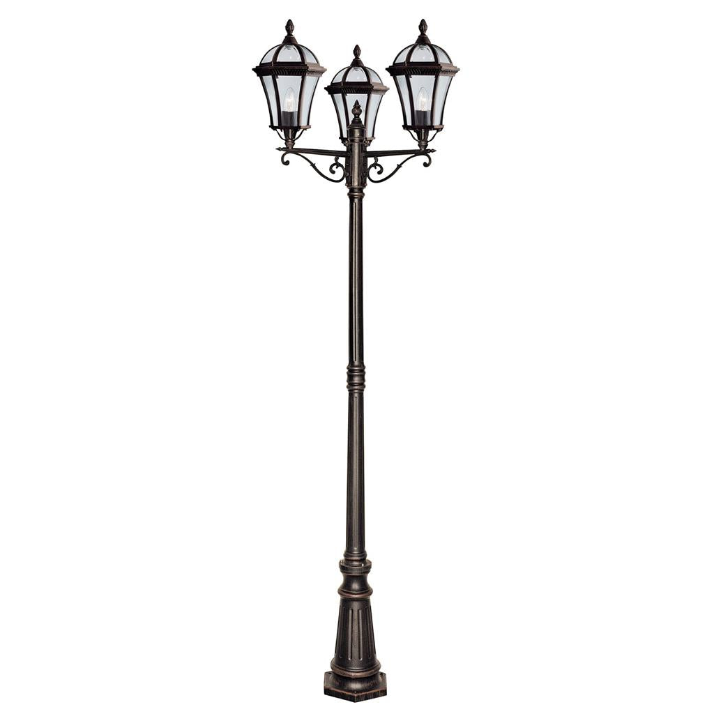 Searchlight Capri - 3Lt Outdoor Post (Height 235Cm), Rustic Brown, Clear Glass 1569-3