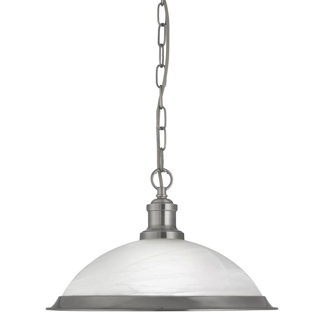 Searchlight Bistro - 1Lt Pendant, Satin Silver, Marble Glass 1591Ss