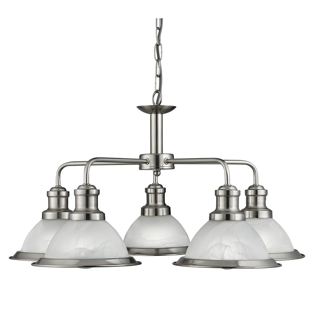 Searchlight Bistro - 5Lt Ceiling, Satin Silver, Marble Glass 1595-5Ss