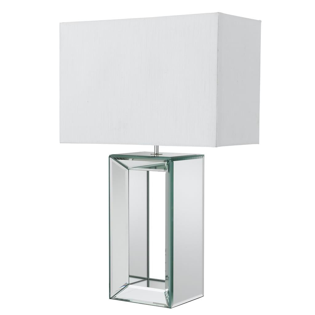 Searchlight Mirror Table Lamp - Tall White  - White Faux Silk Shade 1610