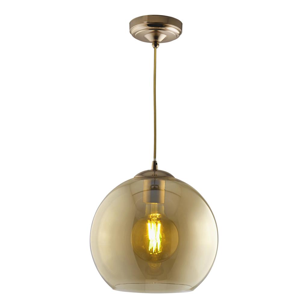 Searchlight Balls 1Lt Round Pendant (30Cm Dia), Amber Glass, Antique Brass 1632Am