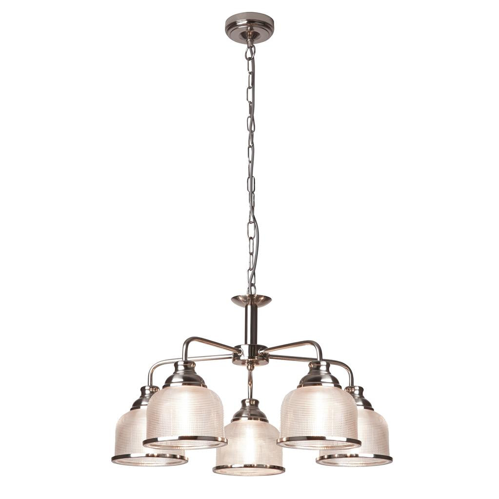 Searchlight Bistro Ii - 5Lt Ceiling, Satin Silver, Halophane Glass 1685-5Ss