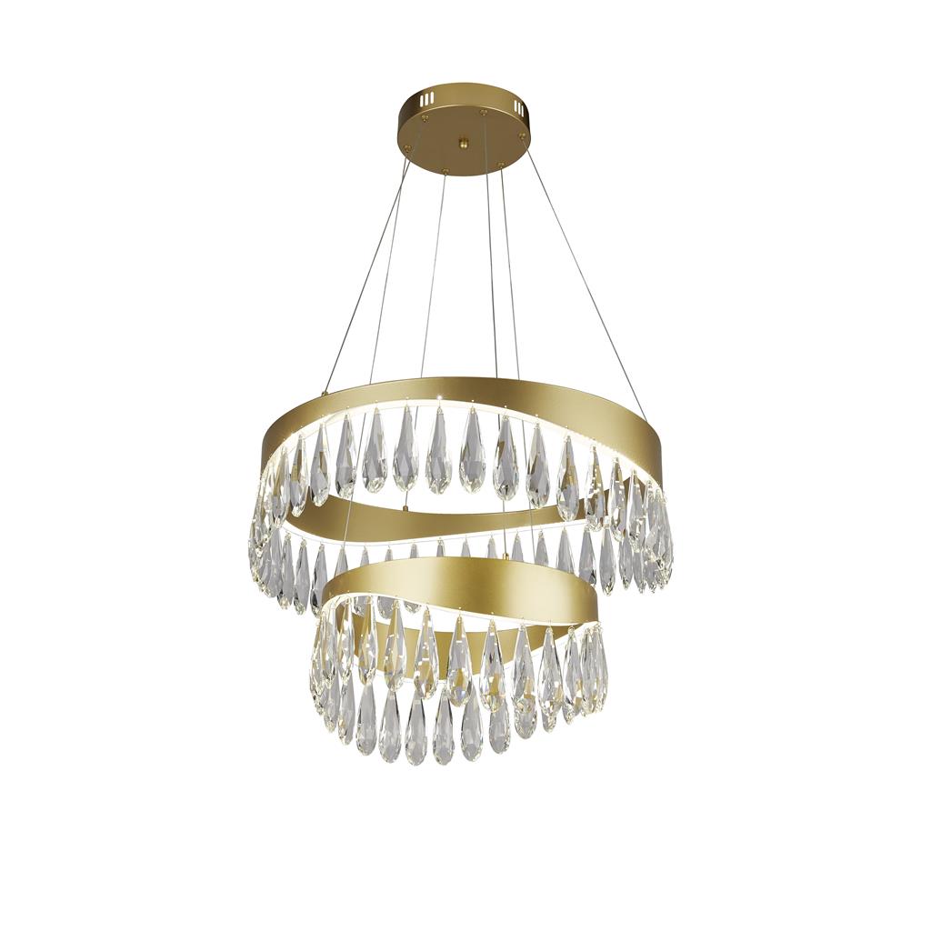 Searchlight Jewel Led 2 Tier Pendant Gold With Crystal 19210-2Go