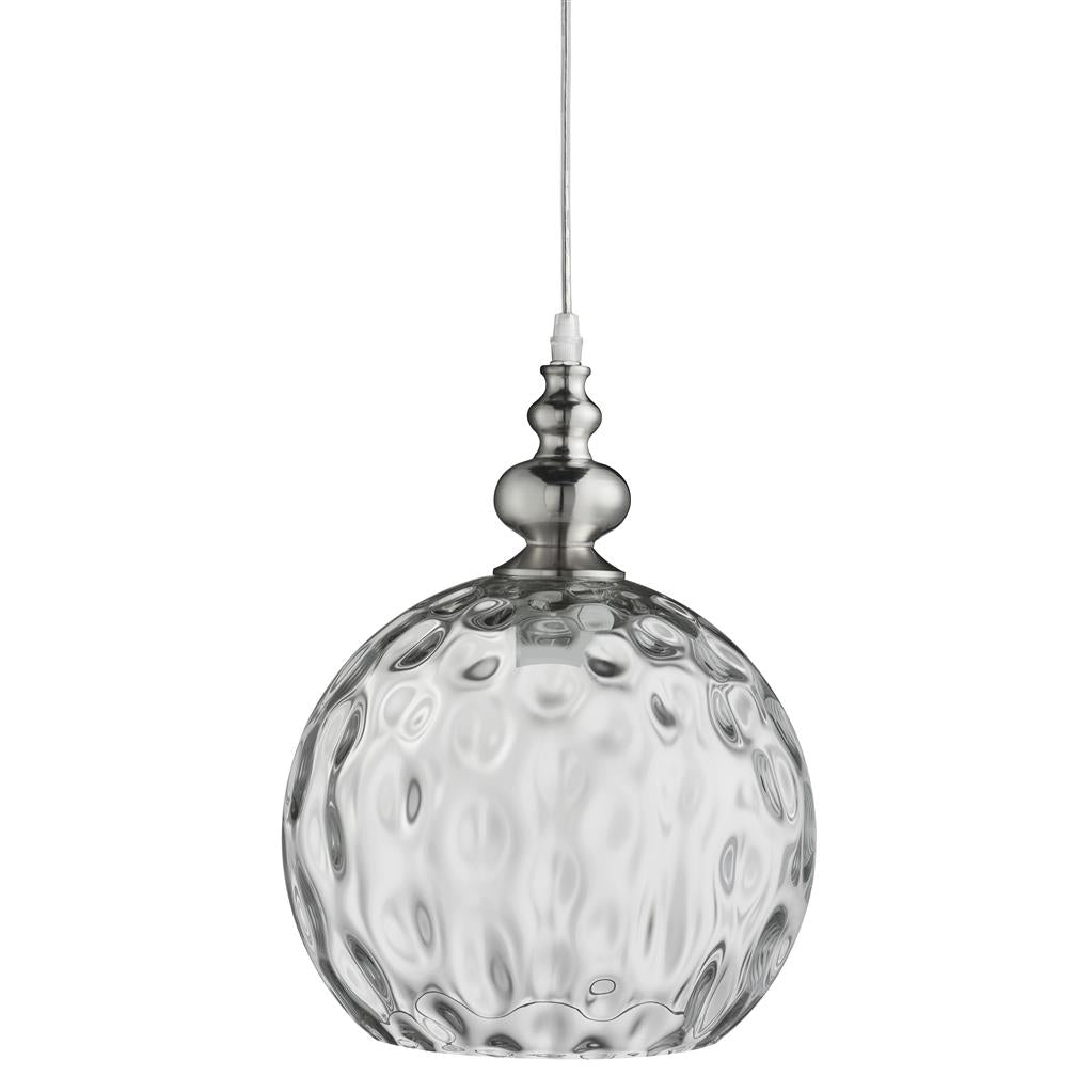 Searchlight Indiana - 1Lt Pendant, Satin Silver, Clear Glass 2020Cl