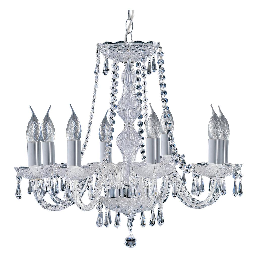 Searchlight Hale - 8 Light Chandelier, Chrome, Clear Crystal Trimmings 218-8