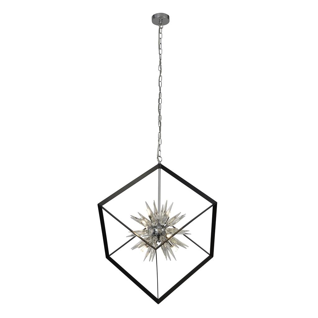 Searchlight Stellar 6Lt Spike Ball Pendant, Matt Black Frame With Crystal Glass 22606-1Bk