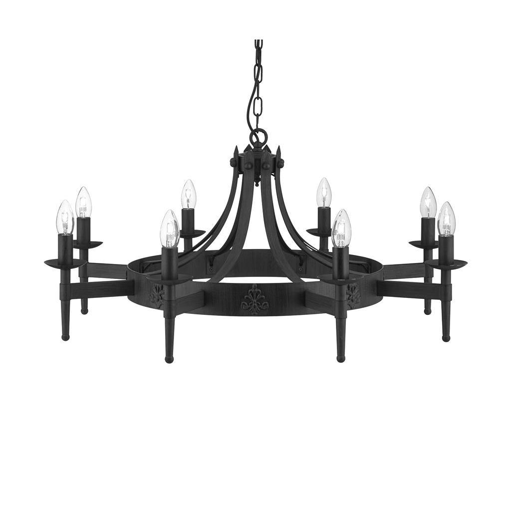 Searchlight Cartwheel Ii - 8Lt Ceiling, Wrought Iron Black 2428-8Bk