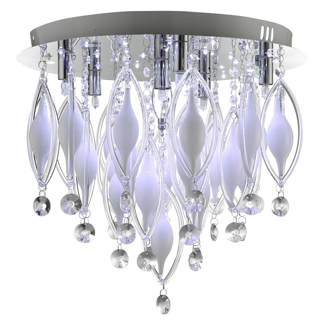 Searchlight Spindle - Remote Controlled  6Lt Flush Ceiling, Chrome With Clear/White Glass Deco 2456-6Cc