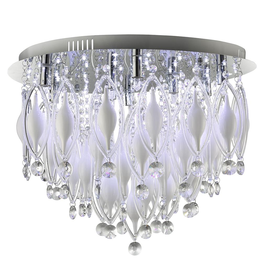 Searchlight Spindle - Remote Controlled  9Lt Flush Ceiling, Chrome With Clear/White Glass Deco 2459-9Cc