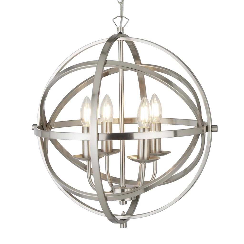 Searchlight Orbit 4Lt Cage Frame Orb Pendant, Satin Silver 2474-4Ss