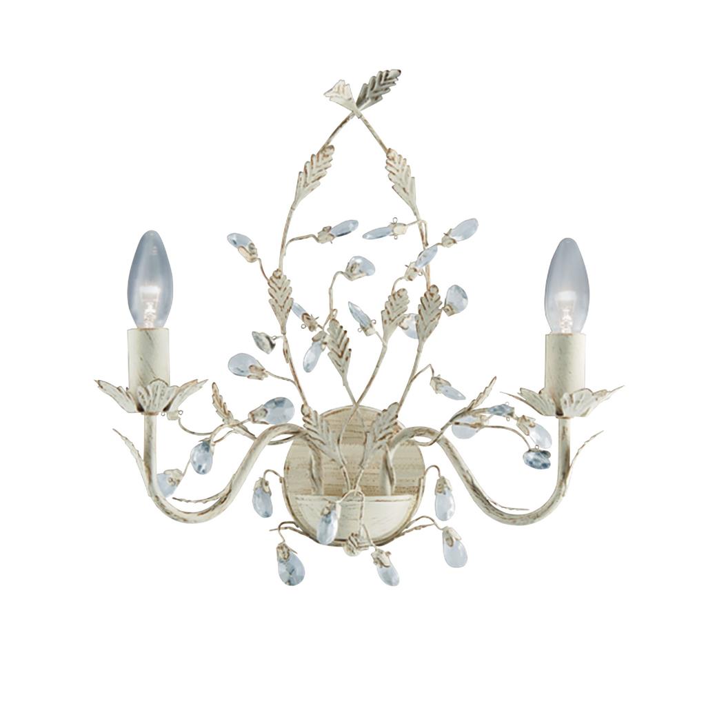 Searchlight Almandite - 2Lt Wall Bracket, Cream Gold Finish With Leaf Dressing And Clear Crystal Deco 2492-2Cr