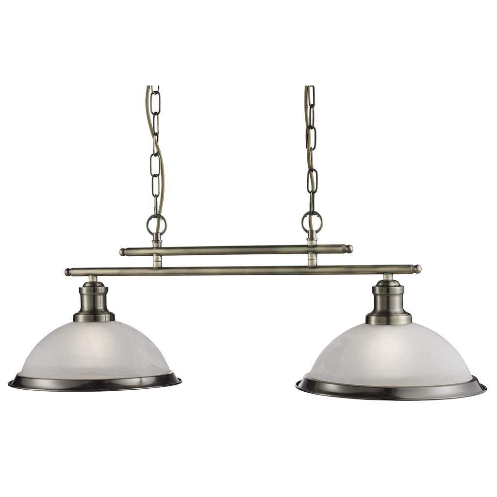 Searchlight Bistro - 2Lt Ceiling Bar, Antique Brass, Marble Glass 2682-2Ab