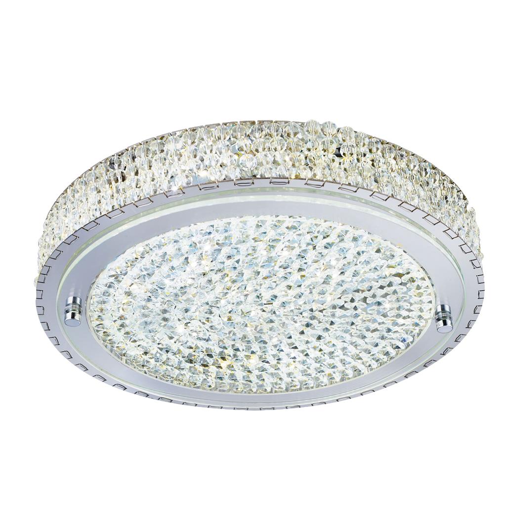 Searchlight Florida Flush  (Dim) Led Ceiling Flush (Dia 40Cm), Chrome, Clear Crystal Centre Deco 2714Cc