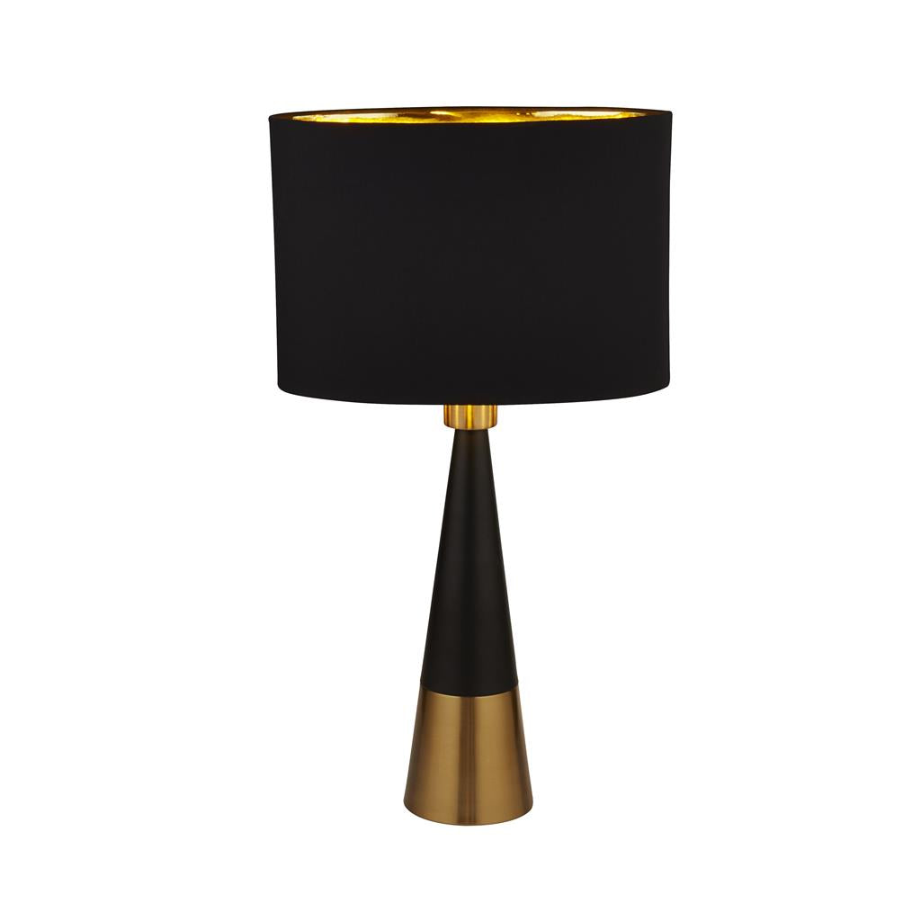 Searchlight Chloe Black And Antique Copper Pyramid Table Lamp With Black Oval Shade Gold Inner 2743Bgo