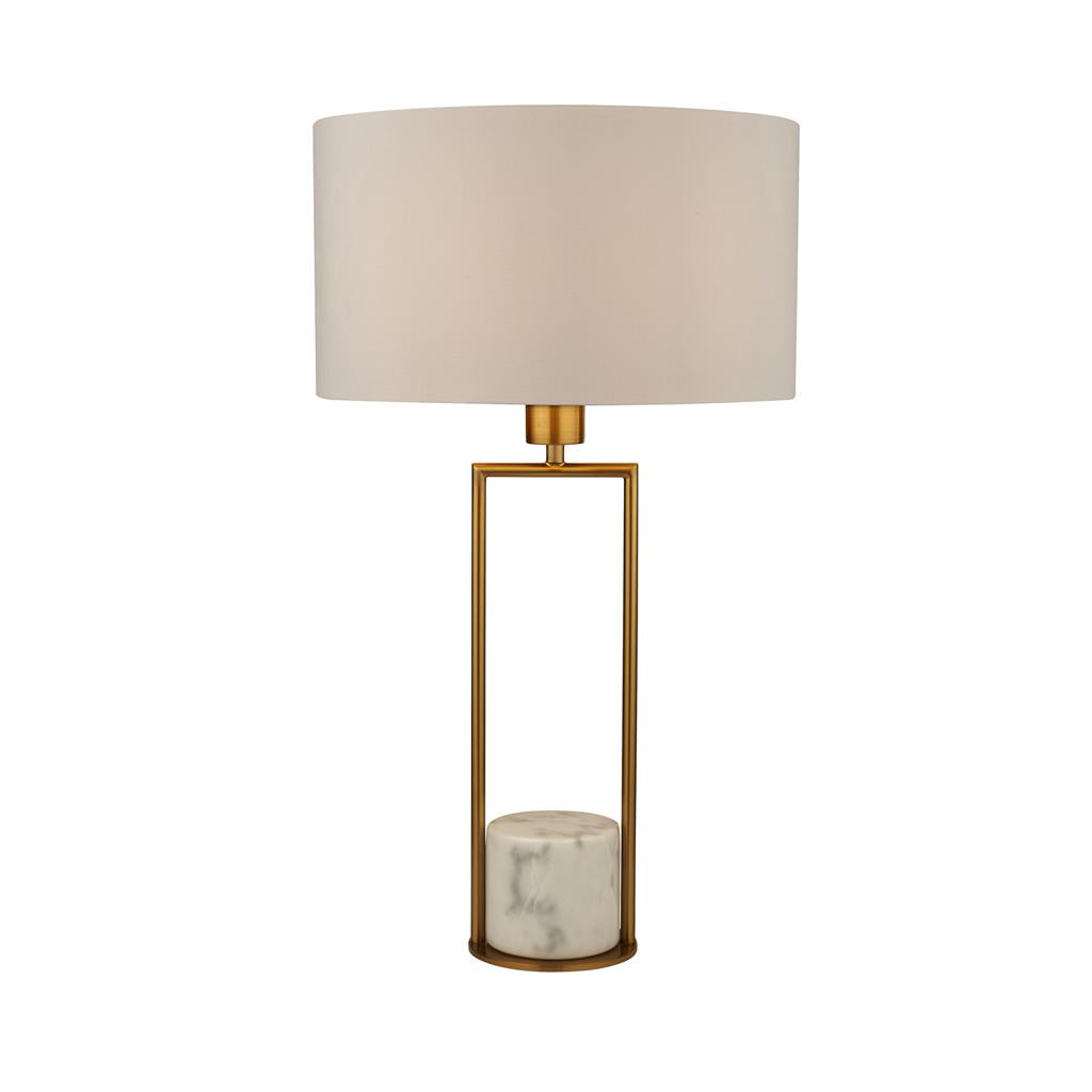 Searchlight Claire Gold Table Lamp With White Marble Base And White Drum Shade 2871Go