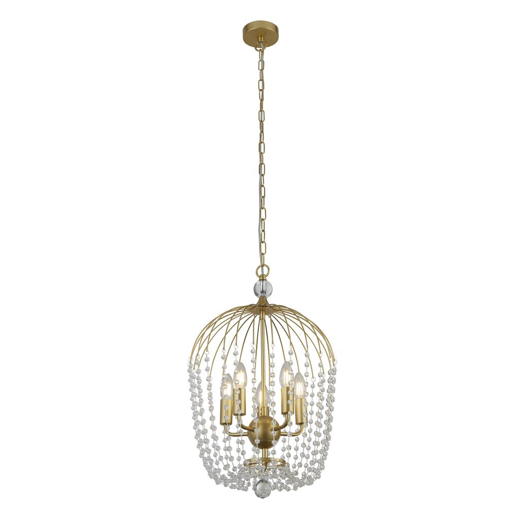 Searchlight Shower 5Lt Pendant, Gold Finish, Metal With Clear Crystal 30216-5Go