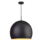 Searchlight Chicago Industrial Pendant -  1Lt 40Cm Matt Black Ball Pendant, Gold Interior 3039Bk