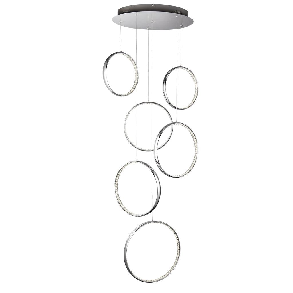 Searchlight Rings 6 Led Ceiling Multi-Drop, Chrome, Clear Crystal 3166-6Cc