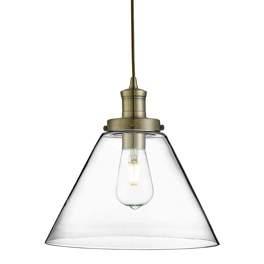 Searchlight Pyramid 1Lt Pendant, Antique Brass, Clear Pyramid Glass Shade 3228Ab