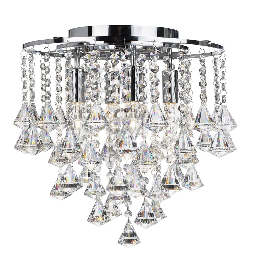 Searchlight Dorchester - 4Lt Flush Ceiling, Chrome With Clear Crystal Buttons & Pyramid Drops 3494-4Cc
