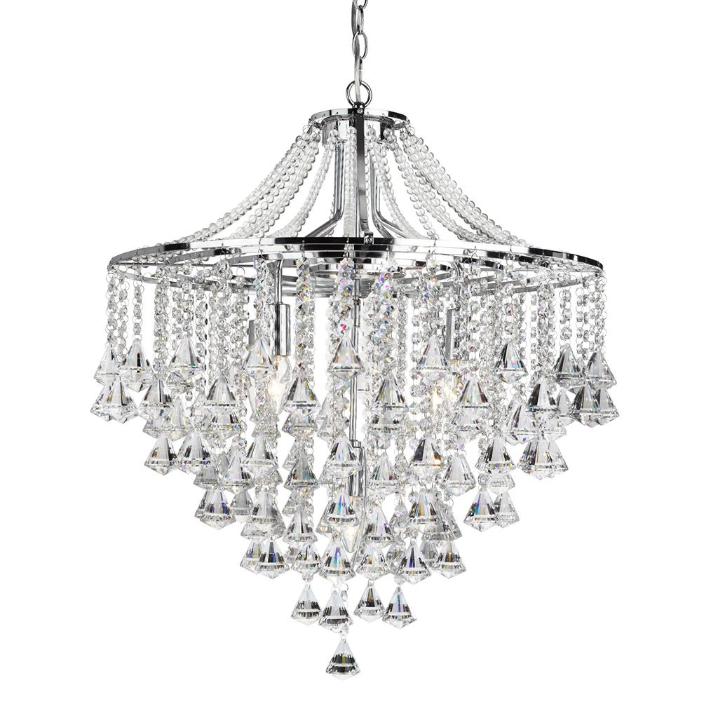 Searchlight Dorchester - 5Lt Ceiling, Chrome With Clear Crystal Buttons & Pyramid Drops 3495-5Cc