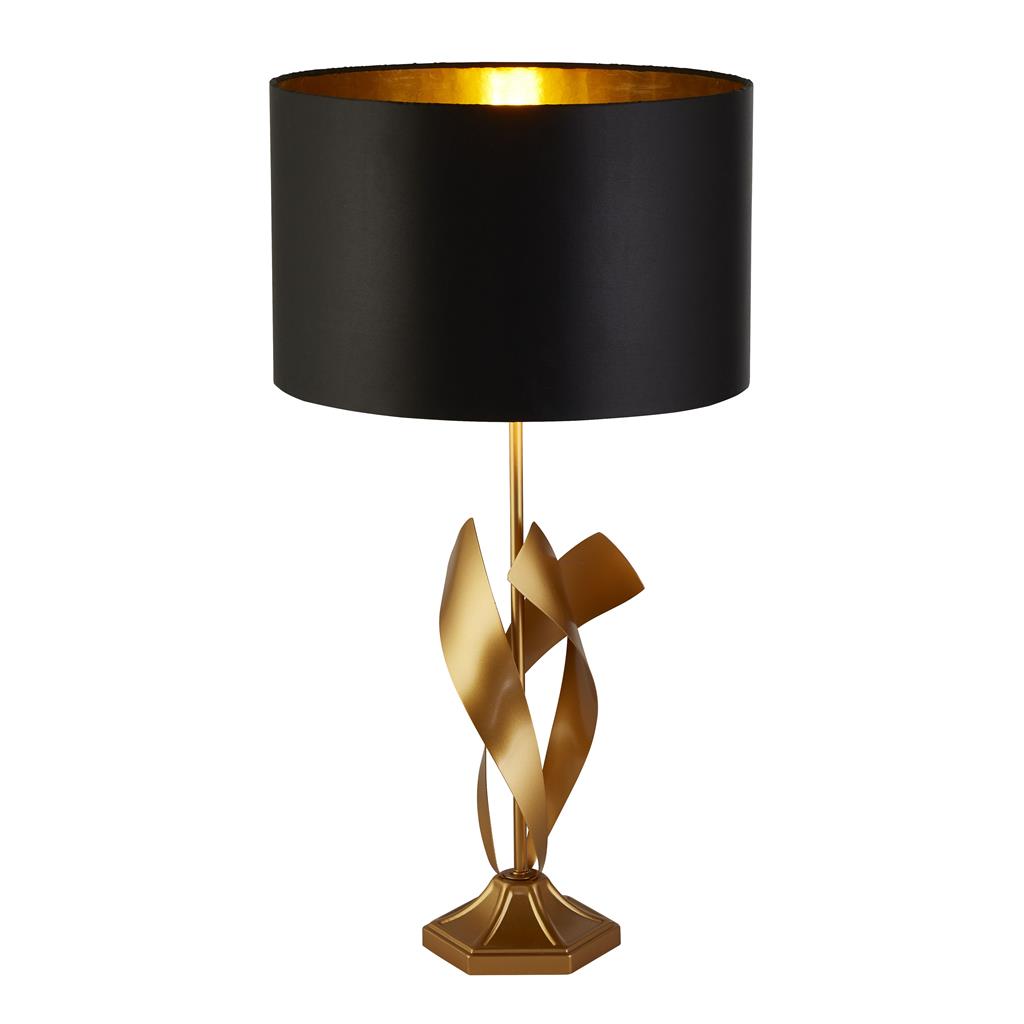 Searchlight Breeze 1Lt Table Lamp, Painted Gold, Black Shade With Gold Interior 35102Go