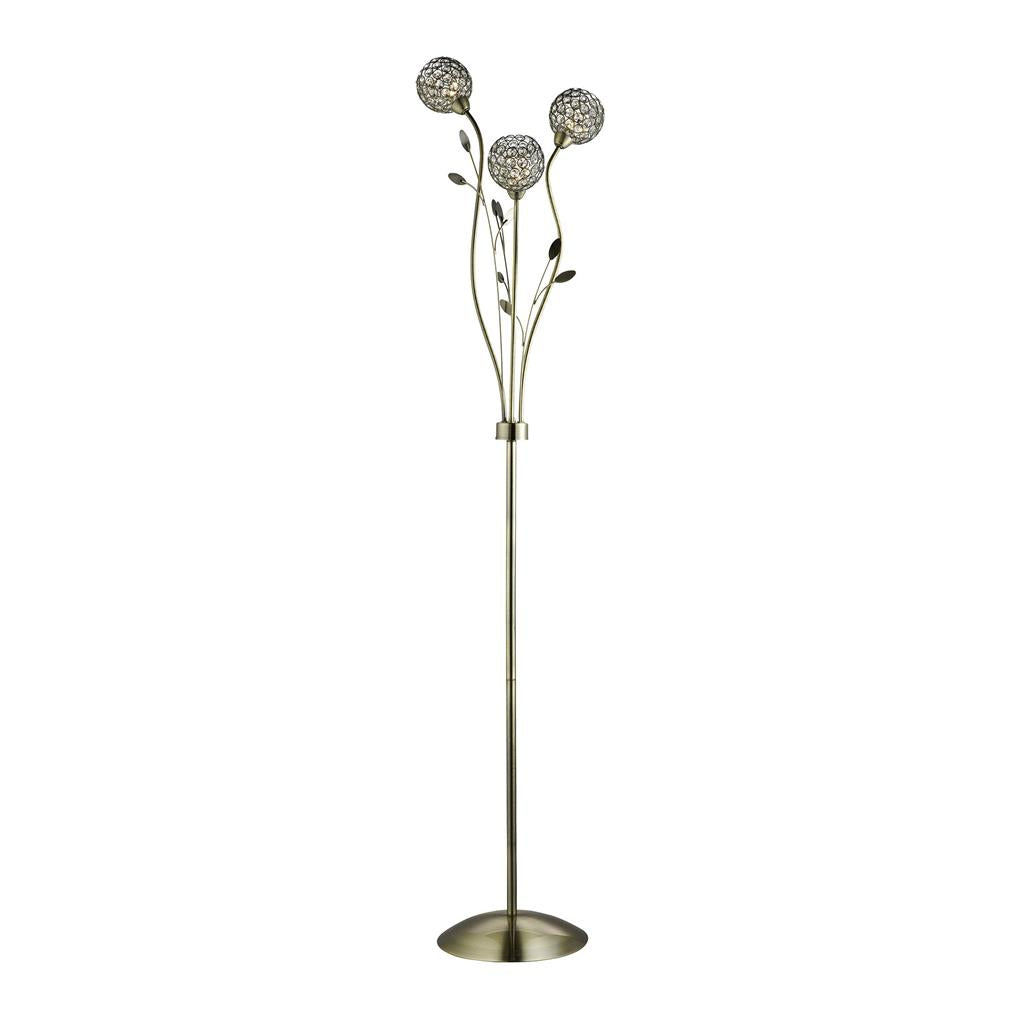 Searchlight Bellis Ii - 3Lt Floor Lamp, Antique Brass, Clear Glass Deco Shade 3573Ab