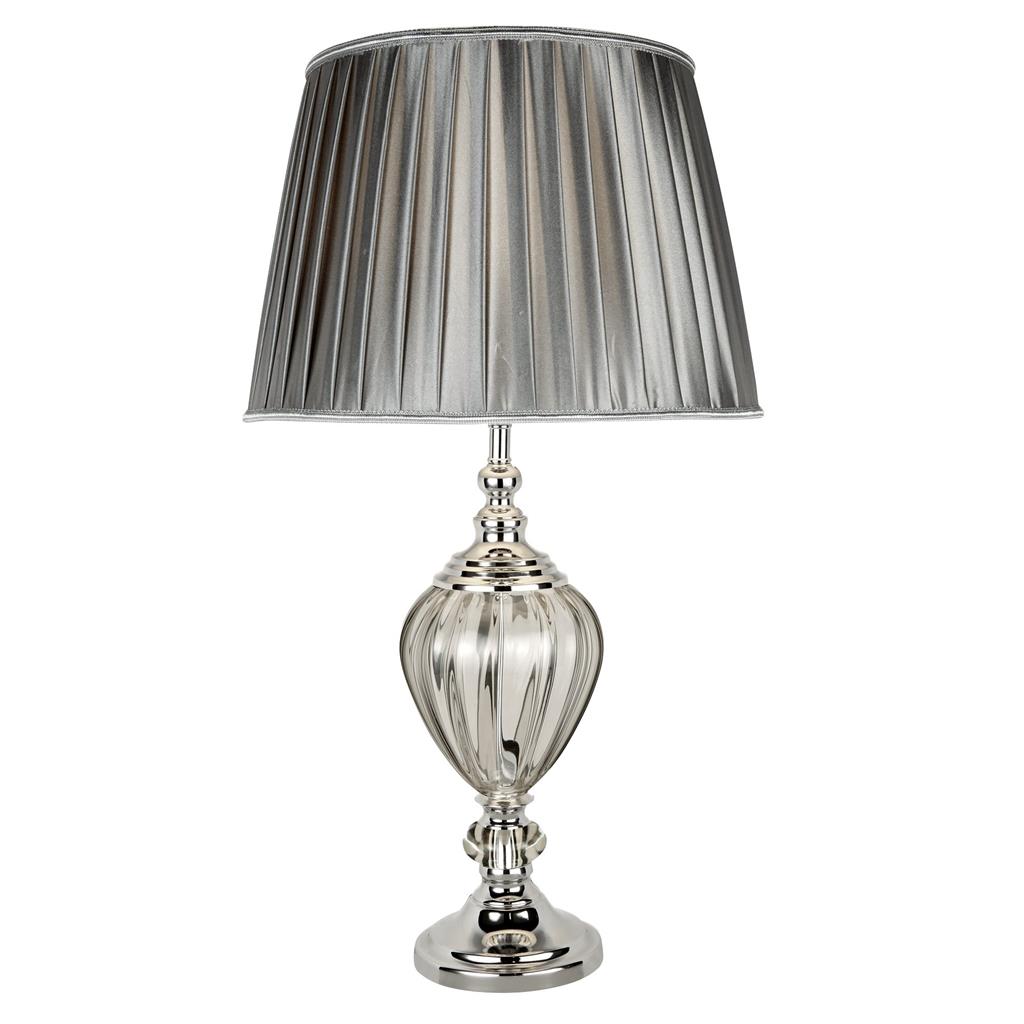 Searchlight Greyson Table Lamp - Clear Glass Urn Base, Pewter Pleated Tapered Shade 3721Cl