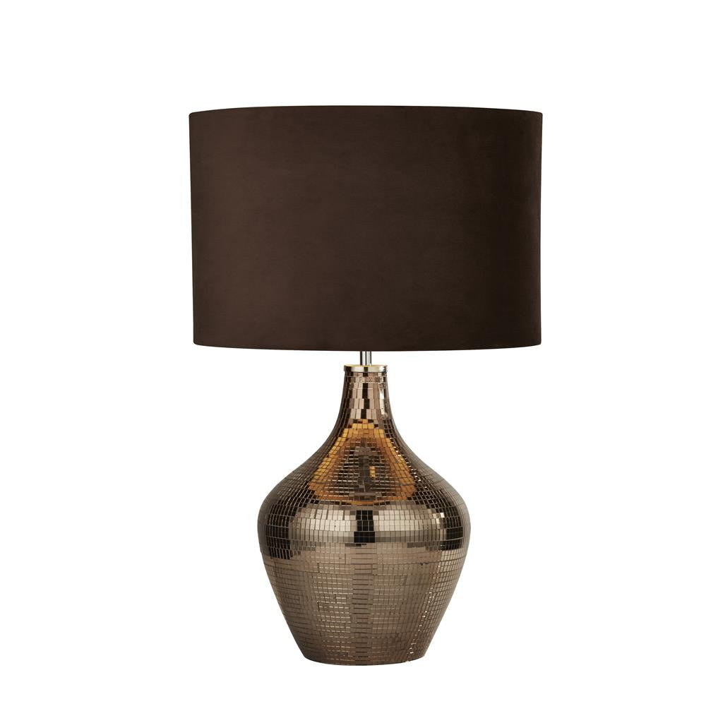 Searchlight Disco Smoked Mosaic Table Lamp With Brown Suede Shade 3847Sm