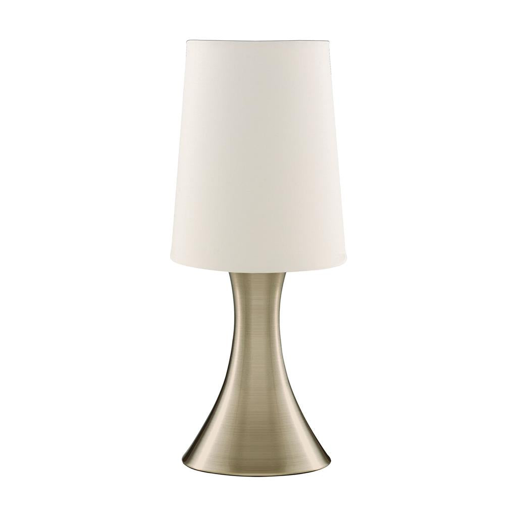 Searchlight Touch Table Lamp, Antique Brass Base, White Tapered Shade 3922Ab