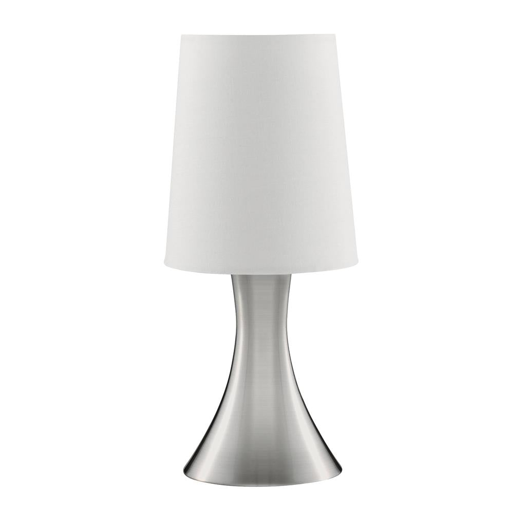 Searchlight Touch Table Lamp, Satin Silver Base, White Tapered Shade 3922Ss