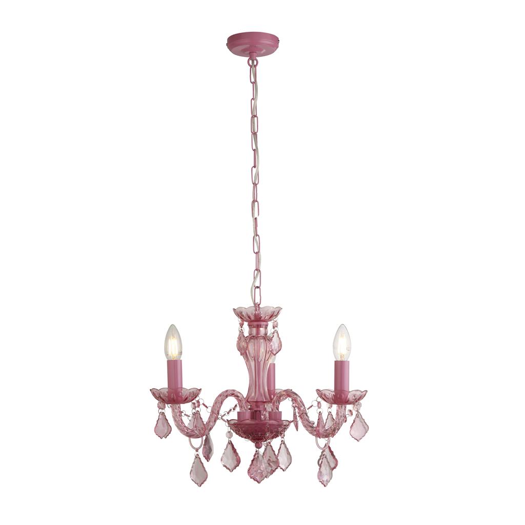 Searchlight Kids 3Lt Pink Chandelier, Metal Frame, Acrylic Beads And Glass Column 3943-3Pi