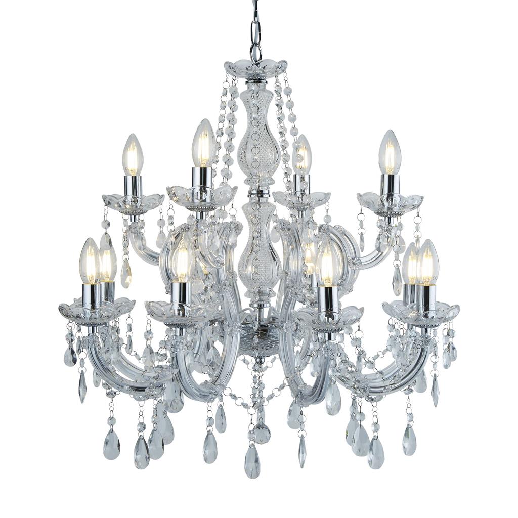 Searchlight Marie Therese - 12Lt Chandelier, Chrome, Clear Crystal Glass 399-12