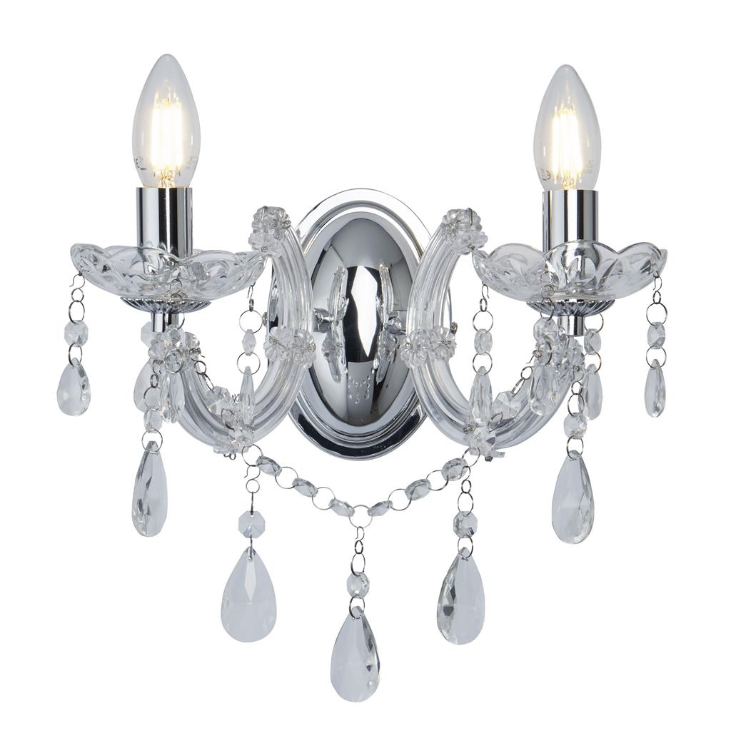 Searchlight Marie Therese - 2Lt Wall Bracket, Chrome, Clear Crystal Glass 399-2