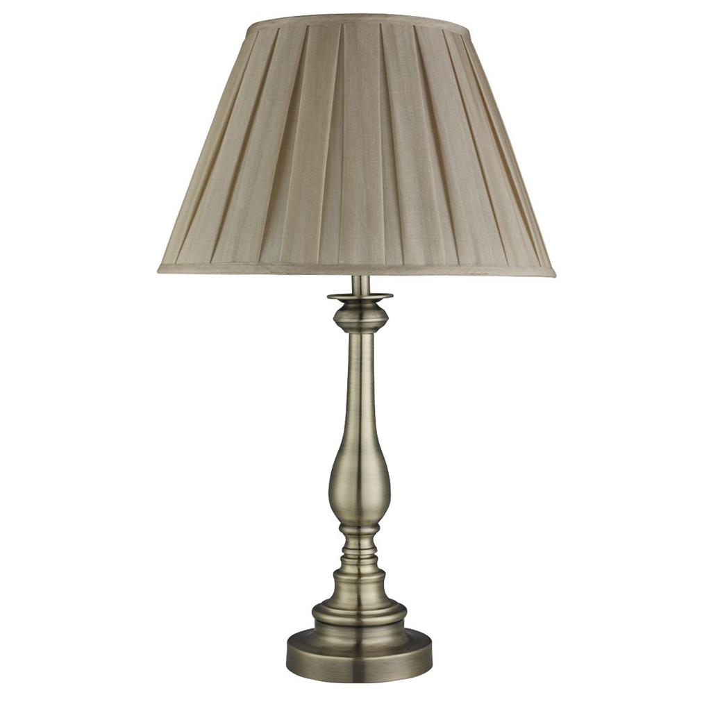 Searchlight Flemish Table Lamp, Spindle Base, Antique Brass, Mink Pleated Shade 4023Ab