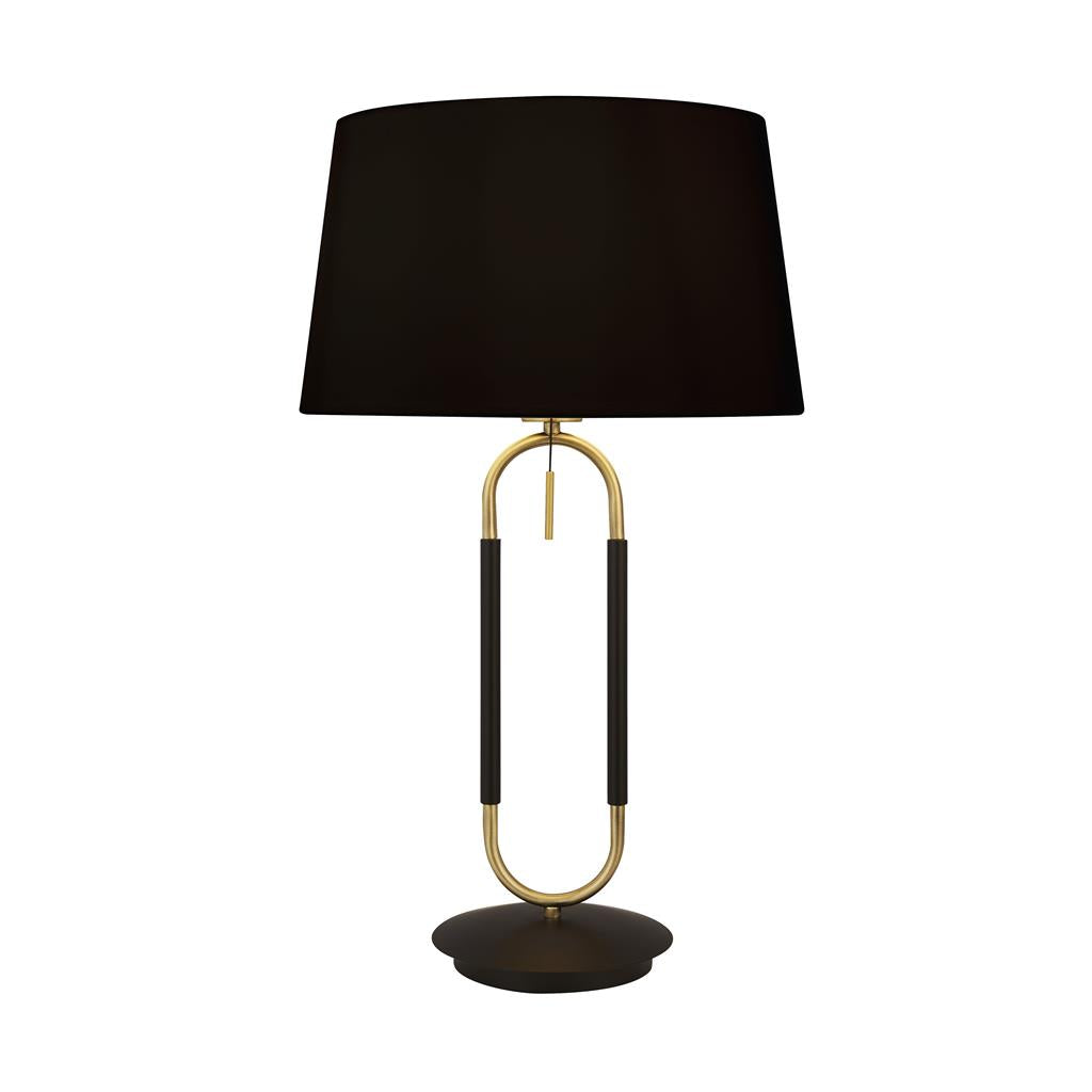 Searchlight Jazz 1Lt Table Lamp, Satin Brass And Black, Black Velvet Shade. Pull Switch 41431Sb