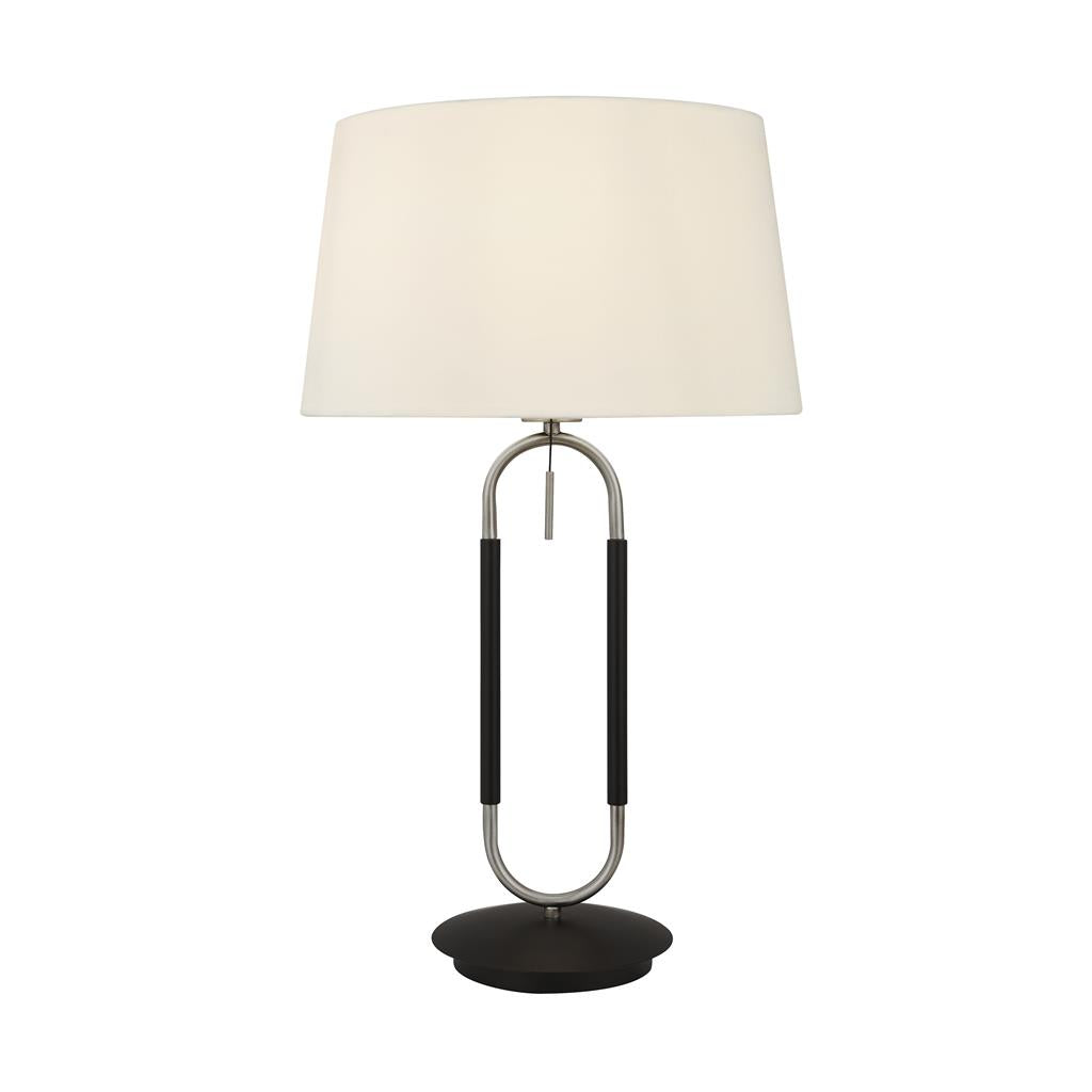 Searchlight Jazz  1Lt Table Lamp, Satin Silver And Black, White Velvet Shade. Pull Switch 41431Ss