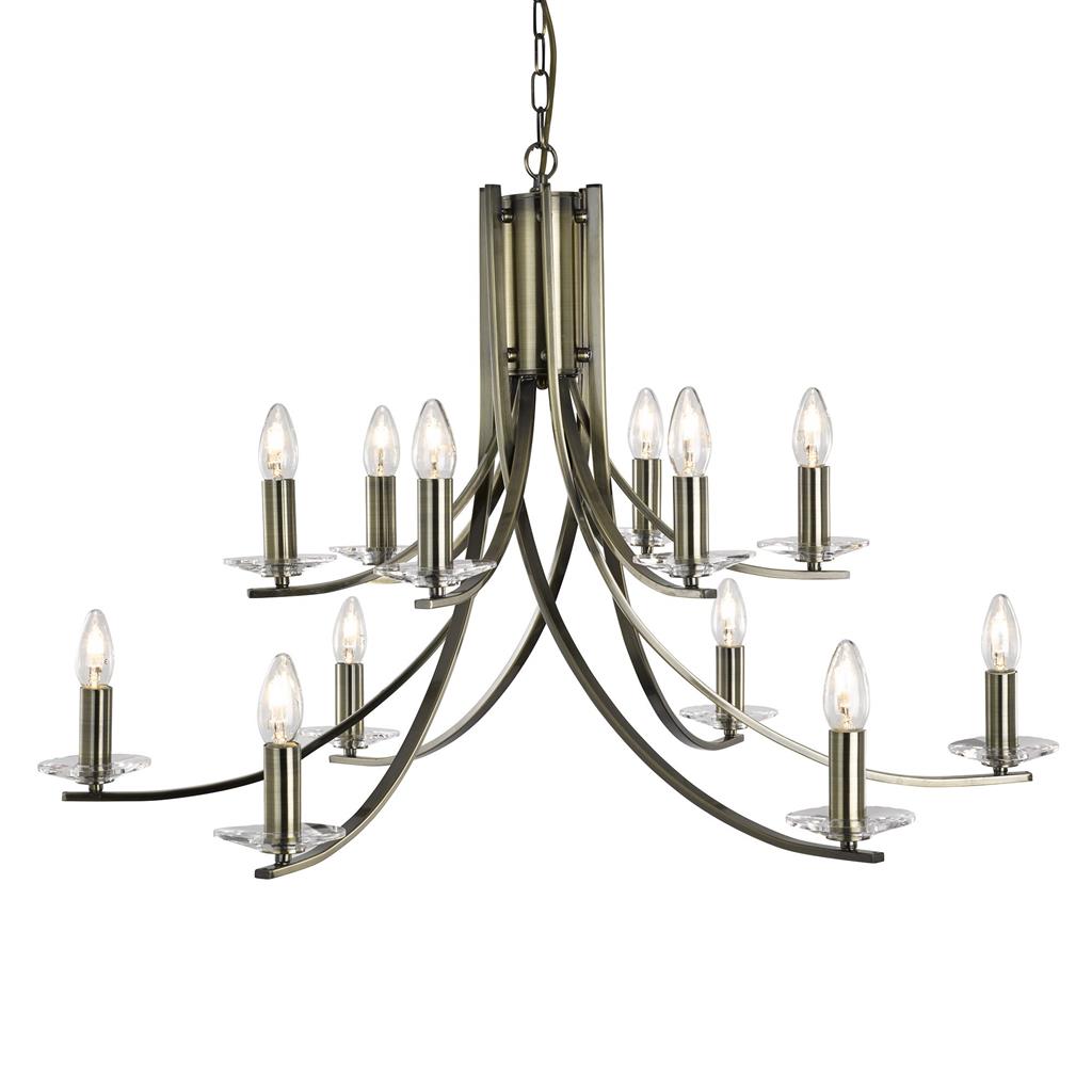 Searchlight Ascona - 12Lt Ceiling, Antique Brass Twist Frame With Clear Glass Sconces 41612-12Ab