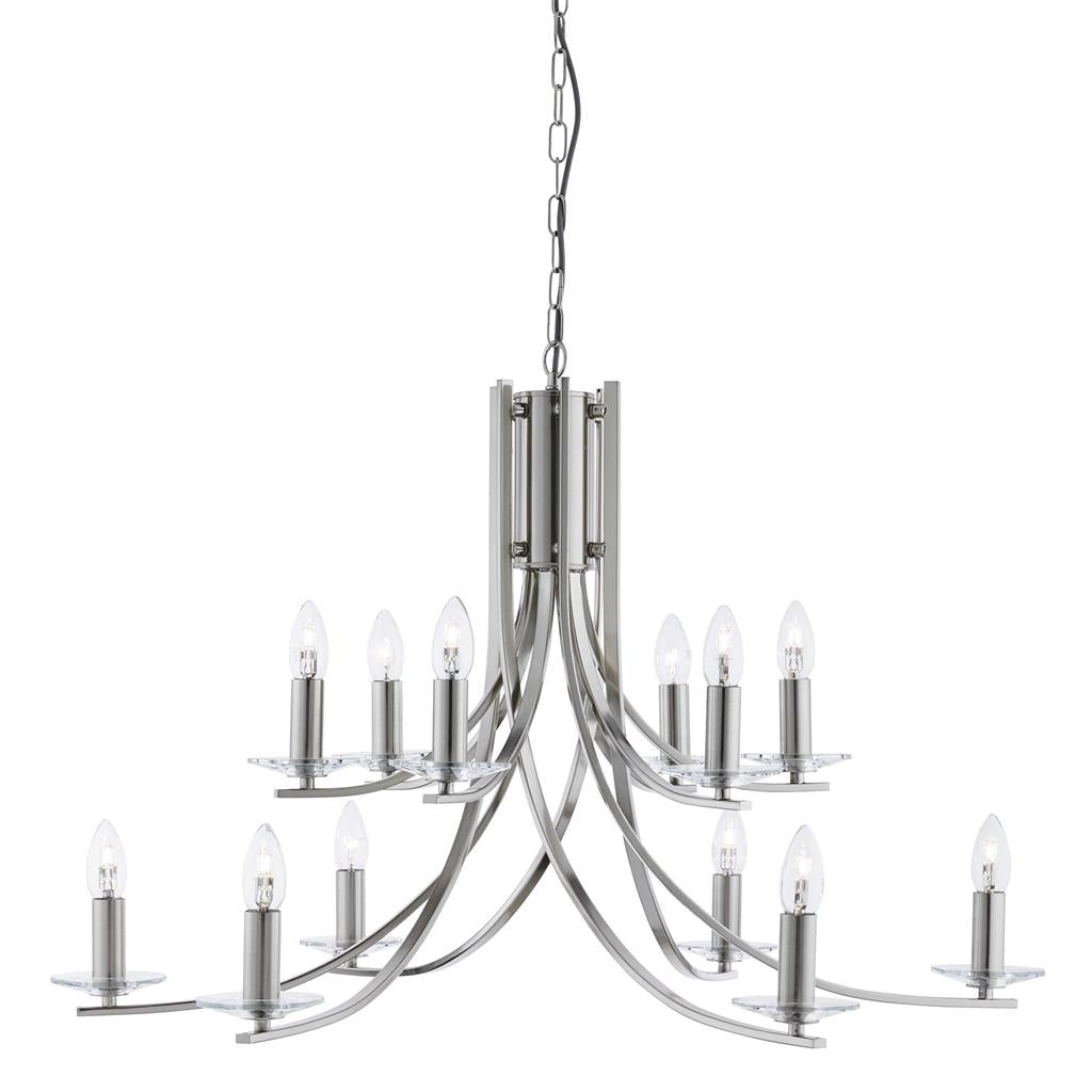 Searchlight Ascona - 12Lt Ceiling, Satin Silver Twist Frame, Clear Gla ...