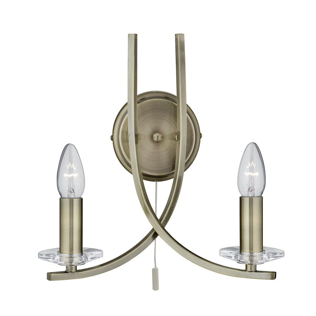 Searchlight Ascona - 2Lt Wall Bracket, Antique Brass Twist Frame With Clear Glass Sconces 4162-2Ab