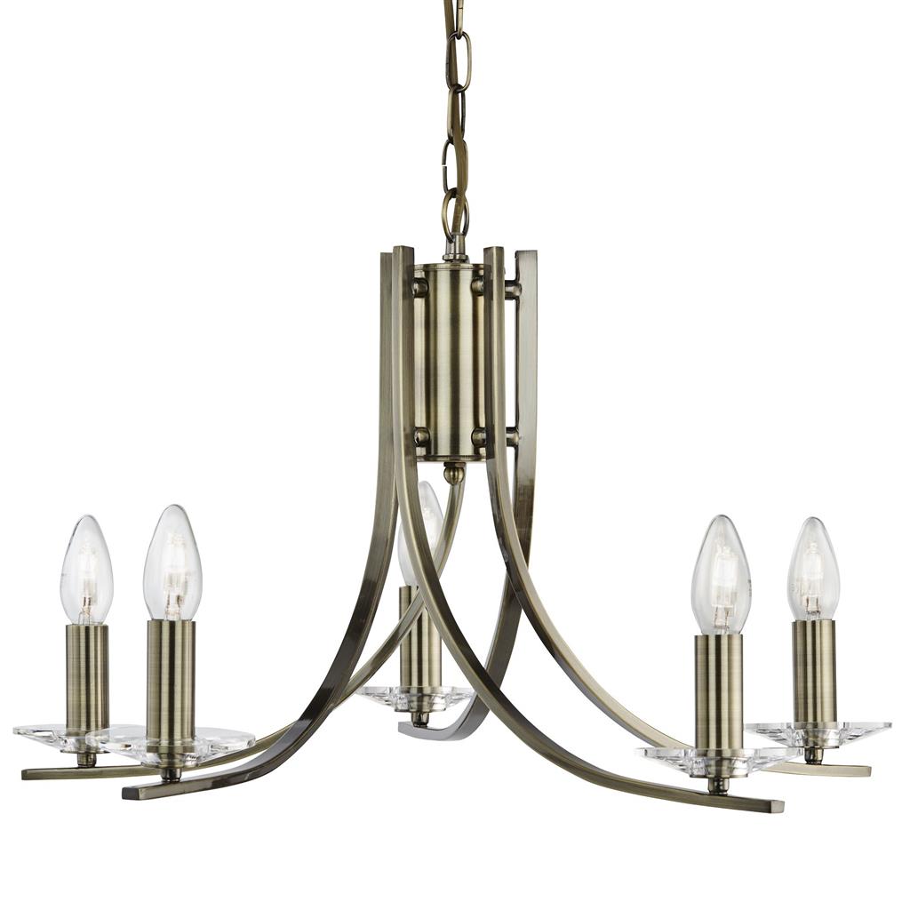 Searchlight Ascona - 5Lt Ceiling, Antique Brass Twist Frame With Clear Glass Sconces 4165-5Ab