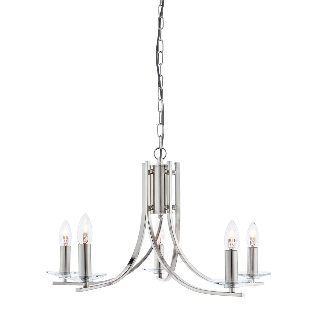 Searchlight Ascona - 5Lt Ceiling, Satin Silver Twist Frame, Clear Glass Sconces 4165-5Ss
