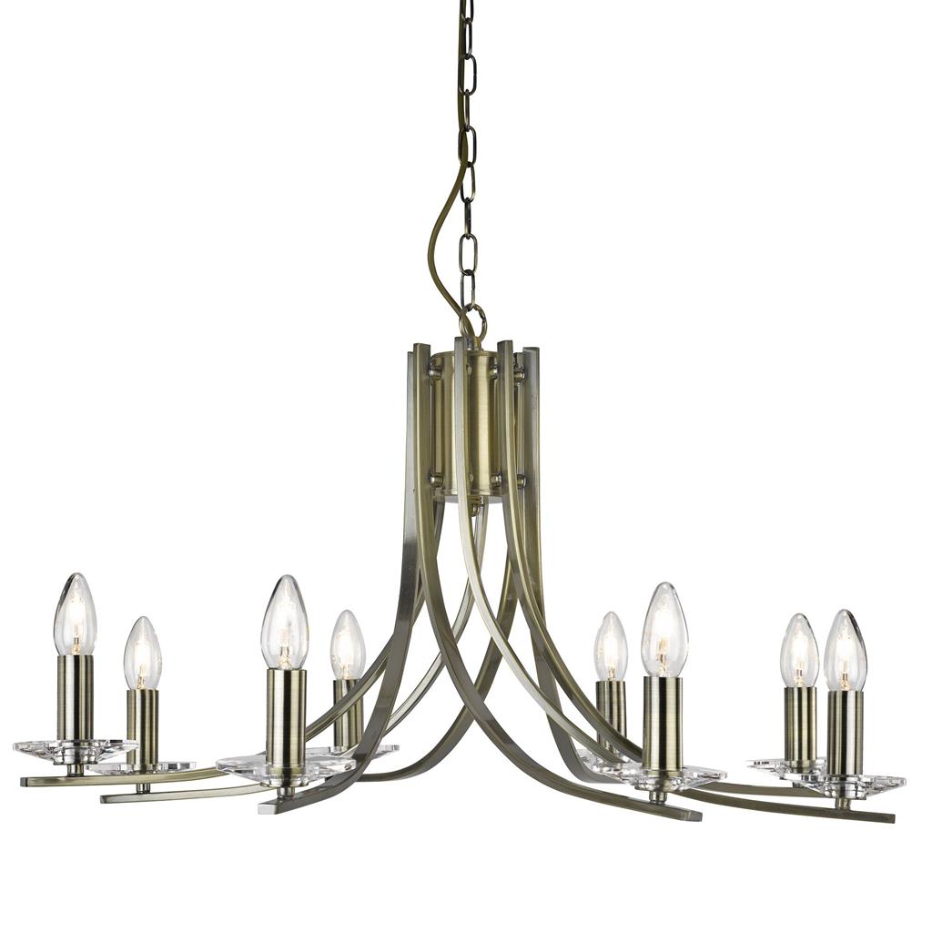 Searchlight Ascona - 8Lt Ceiling, Antique Brass Twist Frame With Clear Glass Sconces 4168-8Ab